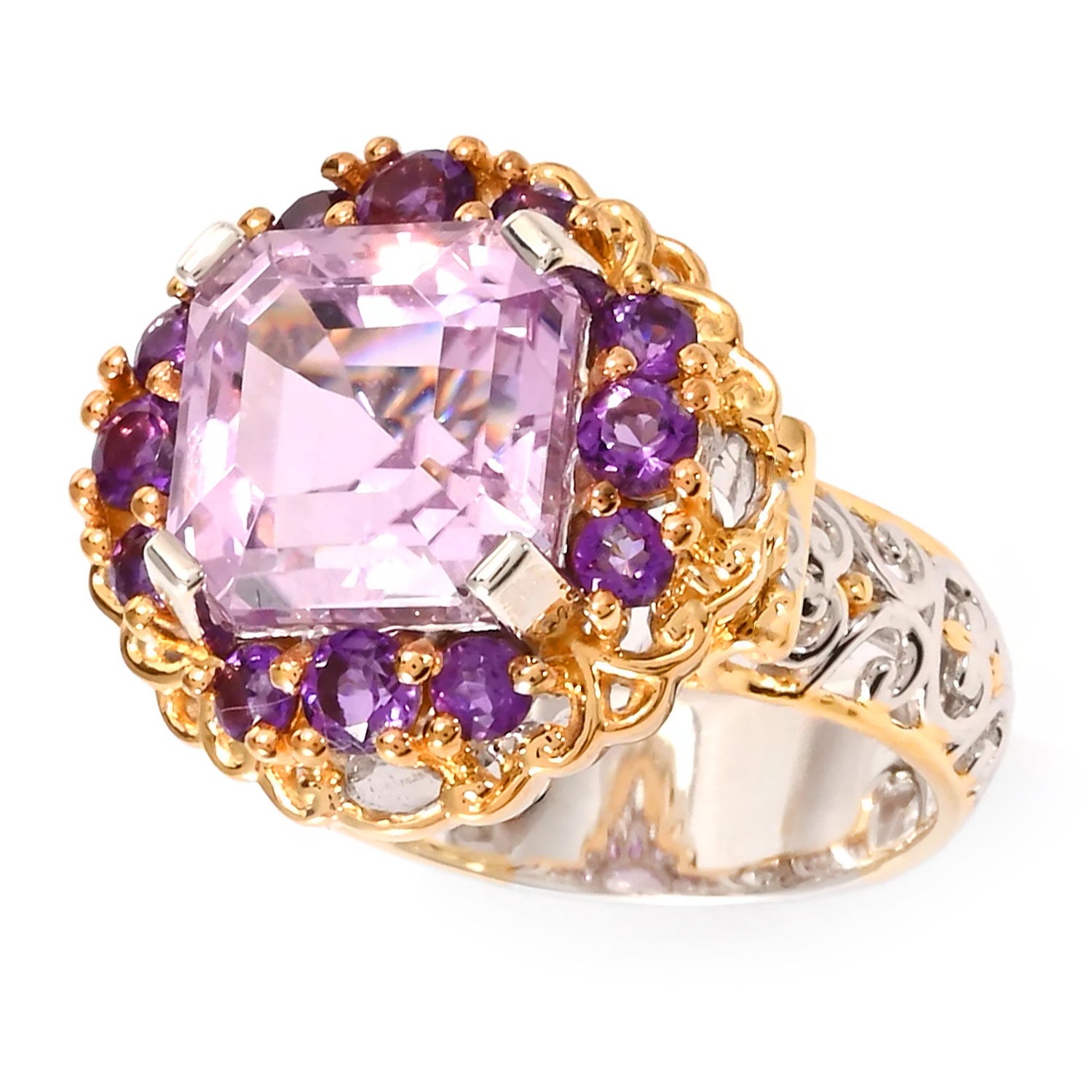 Gems en Vogue 6.48ctw Asscher Cut Kunzite & Amethyst Ring