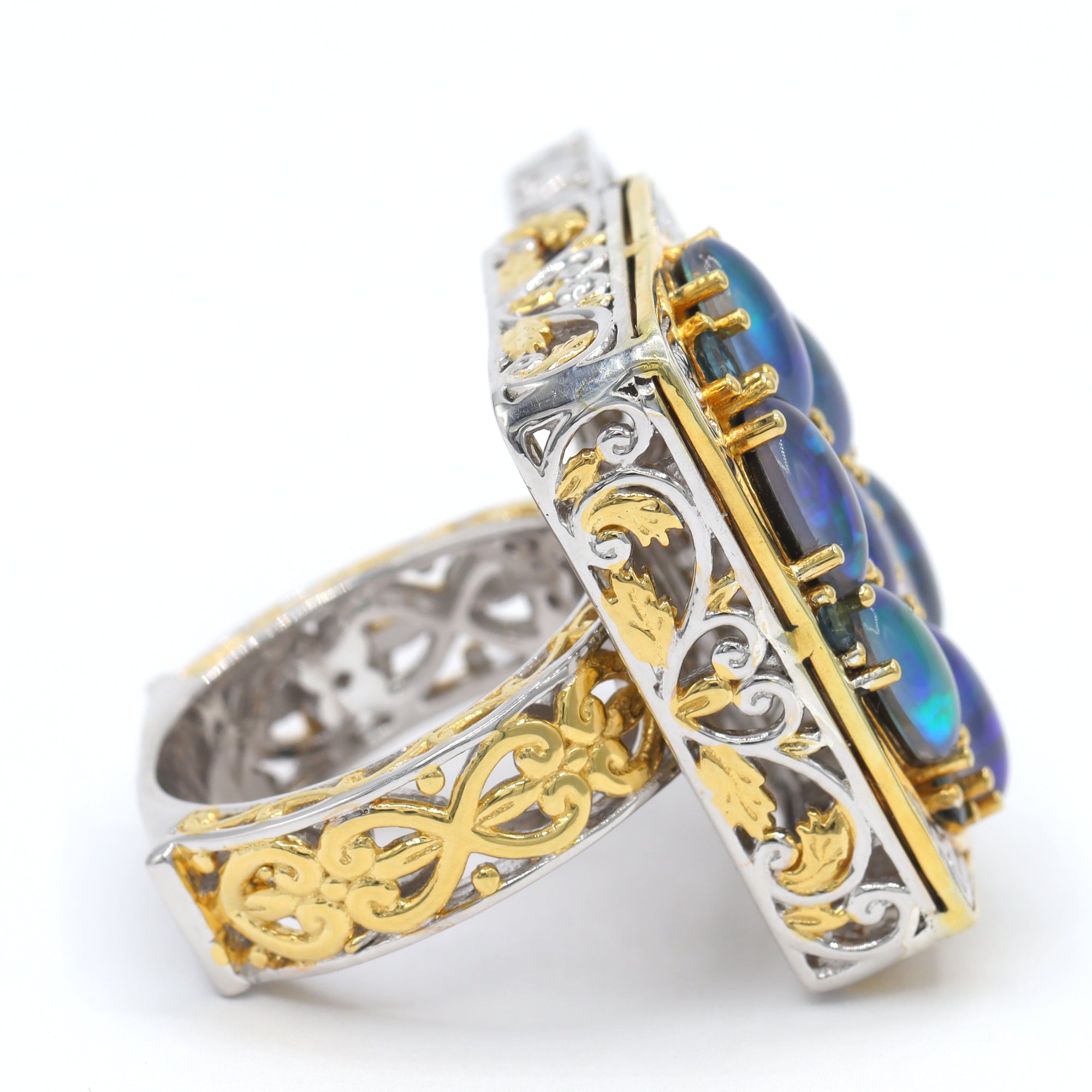 Gems en Vogue 24K Palladium Silver Peacock Australian Opal Triplet & London Blue Topaz Keepsake Ring