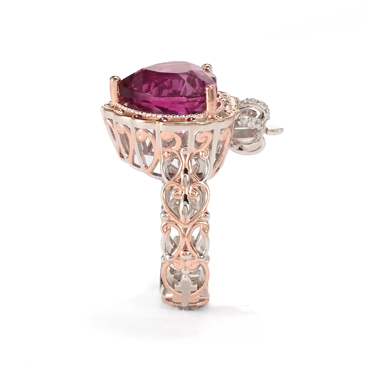 Gems en Vogue 5.58ctw Fuchsia Pink Fluorite & White Zircon Heart Ring
