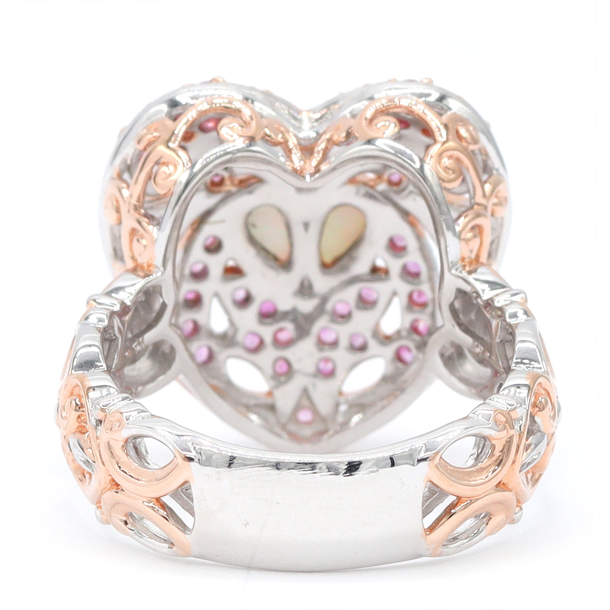 Gems en Vogue 18K Palladium Silver Ethiopian Opal & Pink Sapphire Heart Ring