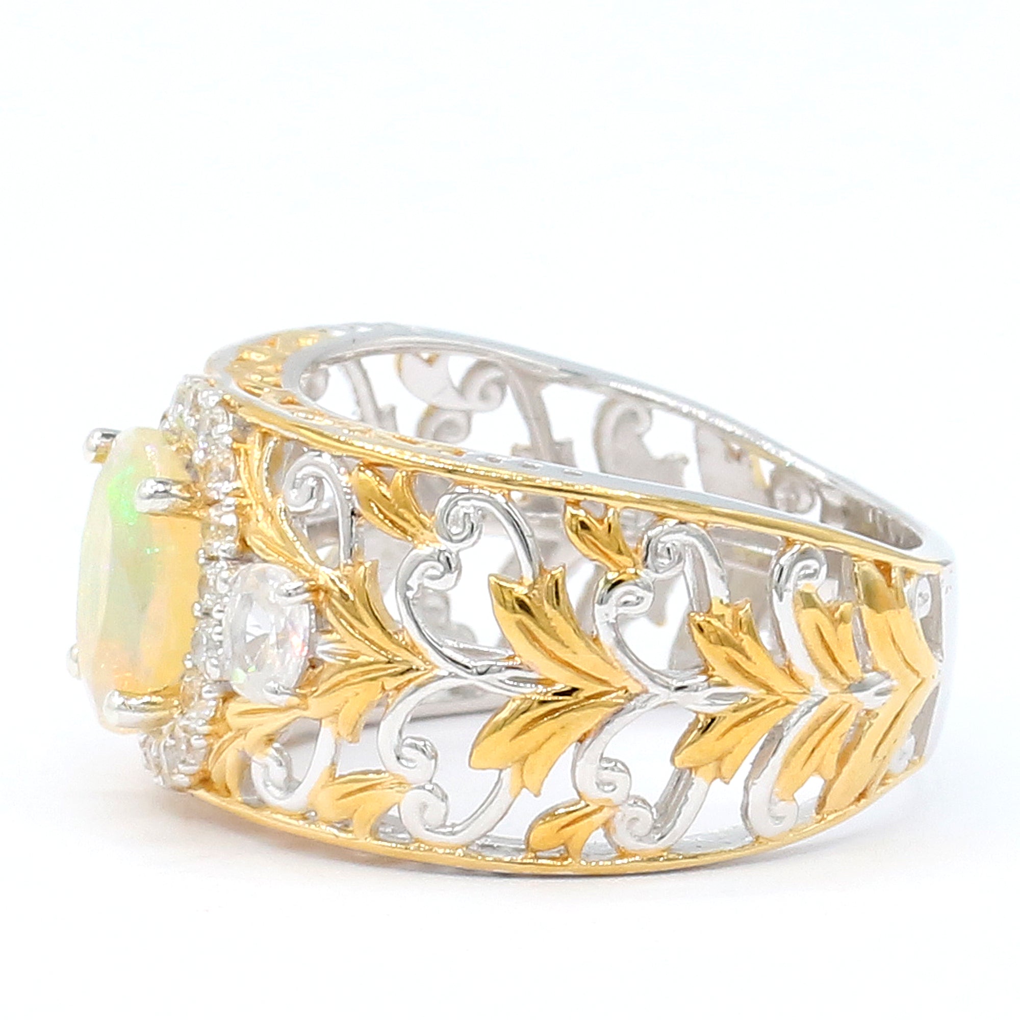 Gems en Vogue One-of-a-Kind 24K Palladium Silver Ethiopian Opal & White Zircon Halo Ring