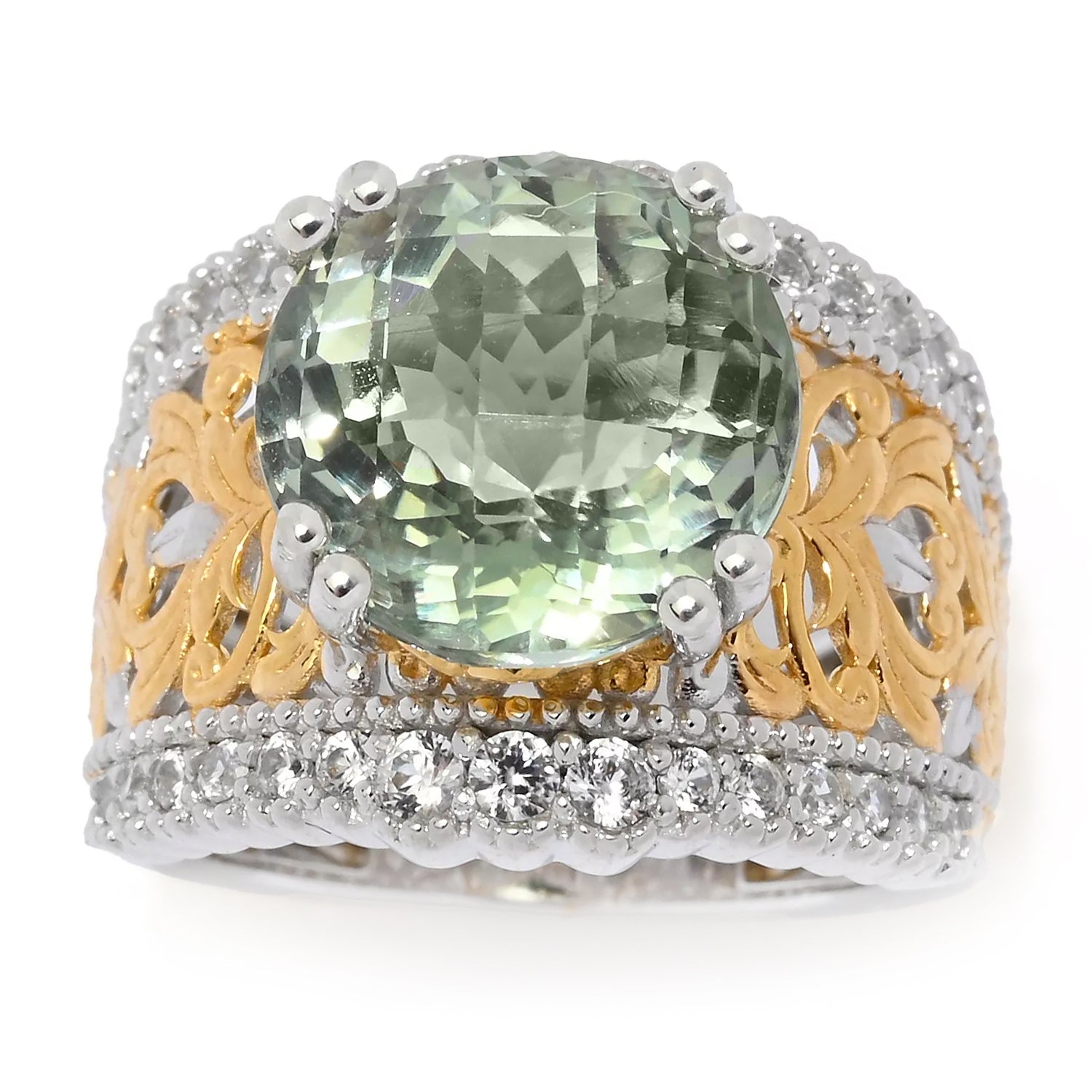 Gems en Vogue 5.33ctw Fancy Cut Prasiolite & White Zircon Ring