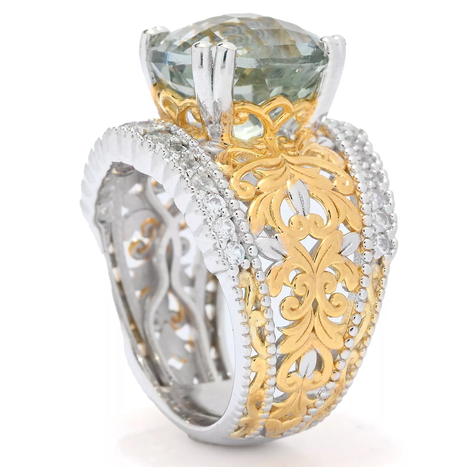 Gems en Vogue 5.33ctw Fancy Cut Prasiolite & White Zircon Ring