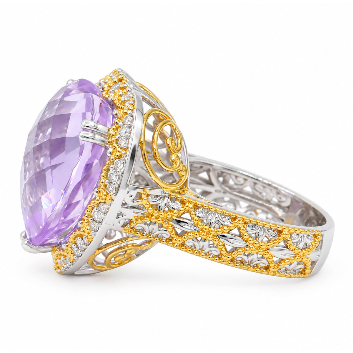 Gems en Vogue One-of-a-Kind 24K Palladium Silver 25.22ctw Heart Pink Amethyst & White Zircon Ring