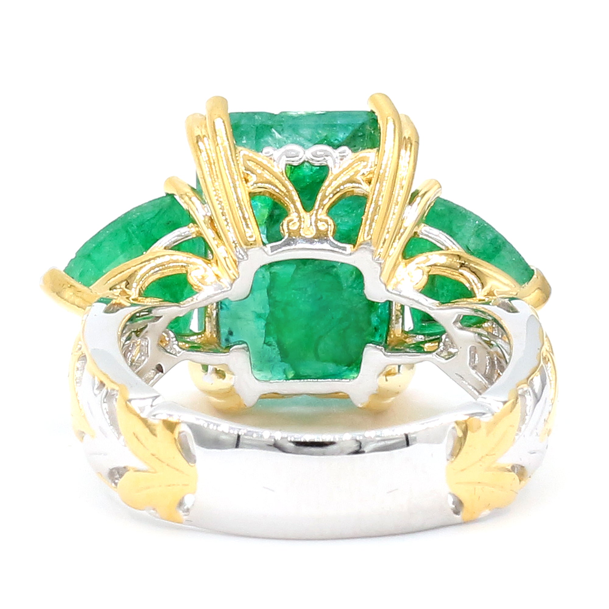 Gems en Vogue 24K Palladium Silver 8.40ctw Octagon Zambian Emerald Three Stone Ring