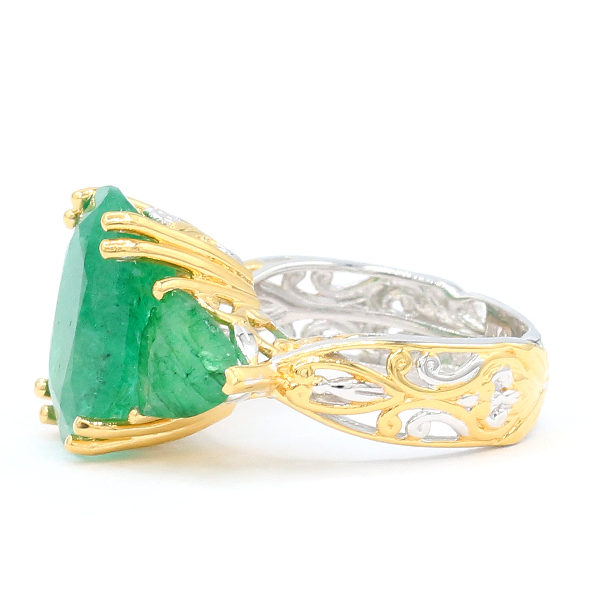 Gems en Vogue 24K Palladium Silver 8.40ctw Oval Zambian Emerald Three Stone Ring