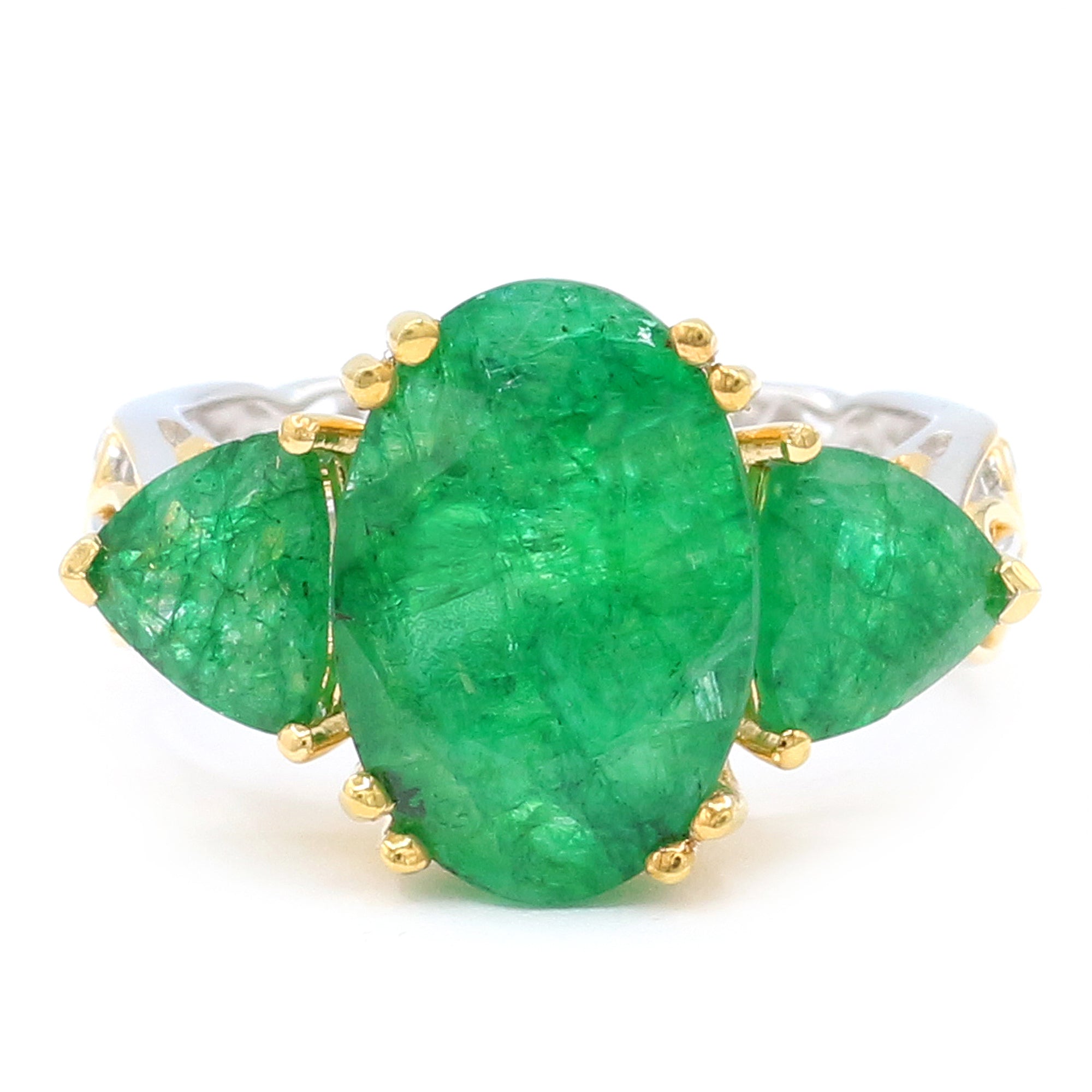 Gems en Vogue 24K Palladium Silver 8.40ctw Oval Zambian Emerald Three Stone Ring