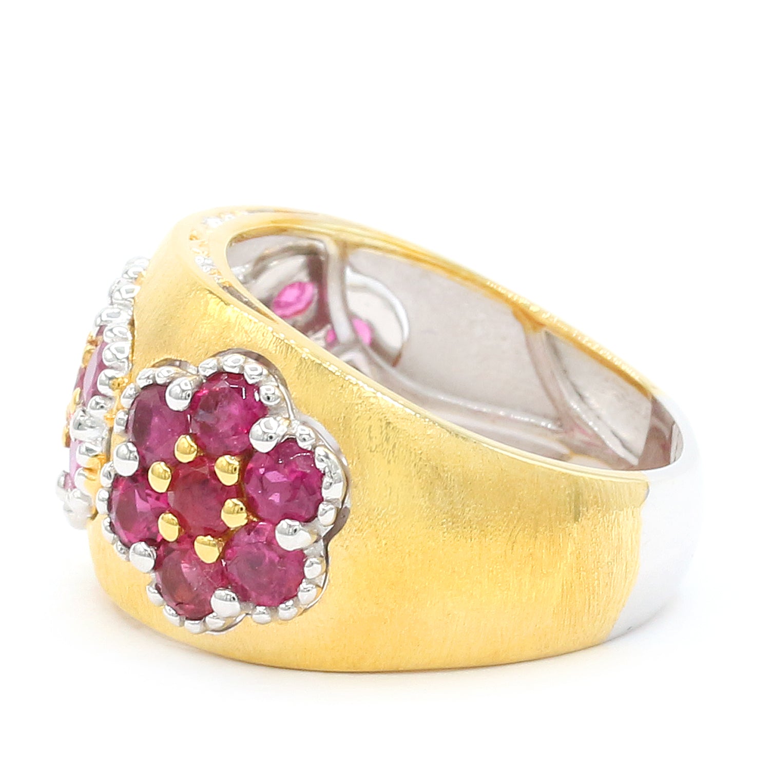 Gems en Vogue 24K Palladium Silver 2.31ctw Rubellite Flower Textured Band Ring