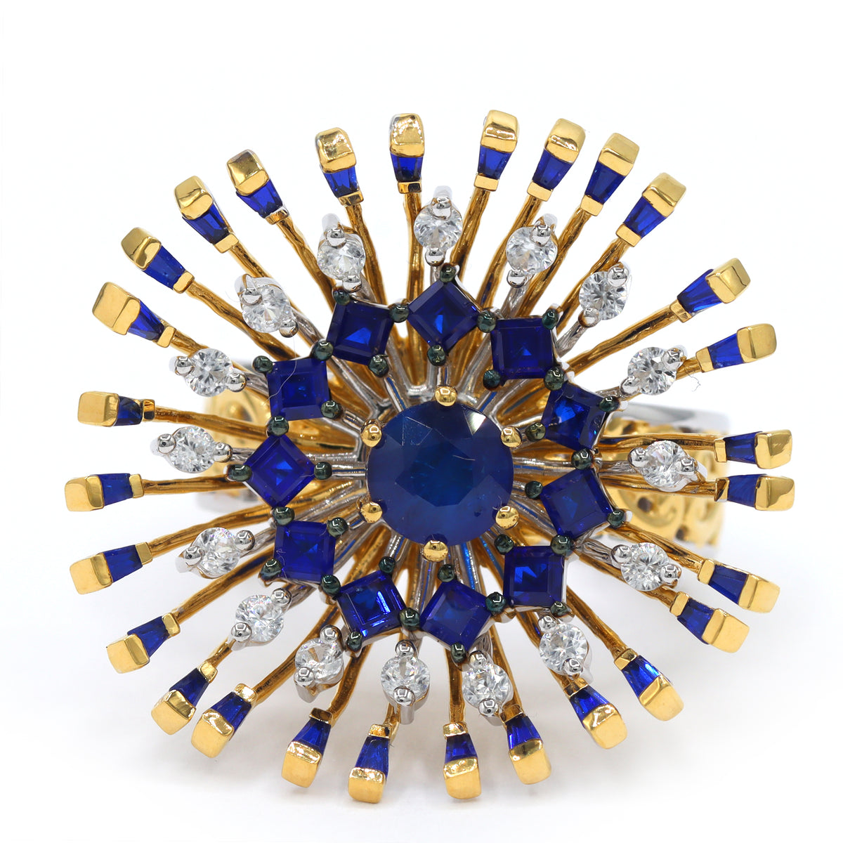 Gems en Vogue 24K Palladium Silver 3.56ctw Cobalt Blue Spinel & White Zircon Starburst Ring
