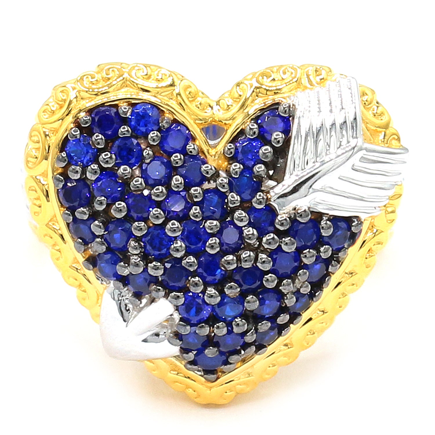 Gems en Vogue 24K Palladium Silver 1.45ctw Cobalt Blue Spinel Heart Arrow Ring