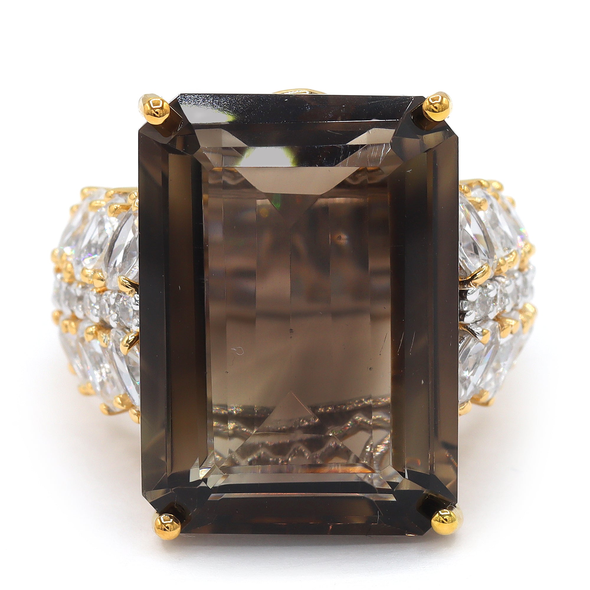 Gems en Vogue One-of-a-Kind 24K Palladium Silver 31.84ctw Smoky Quartz & White Zircon Honker Ring