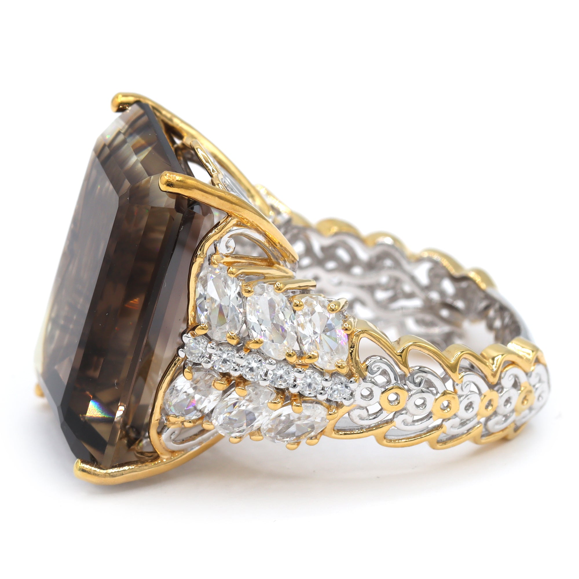 Gems en Vogue One-of-a-Kind 24K Palladium Silver 31.84ctw Smoky Quartz & White Zircon Honker Ring