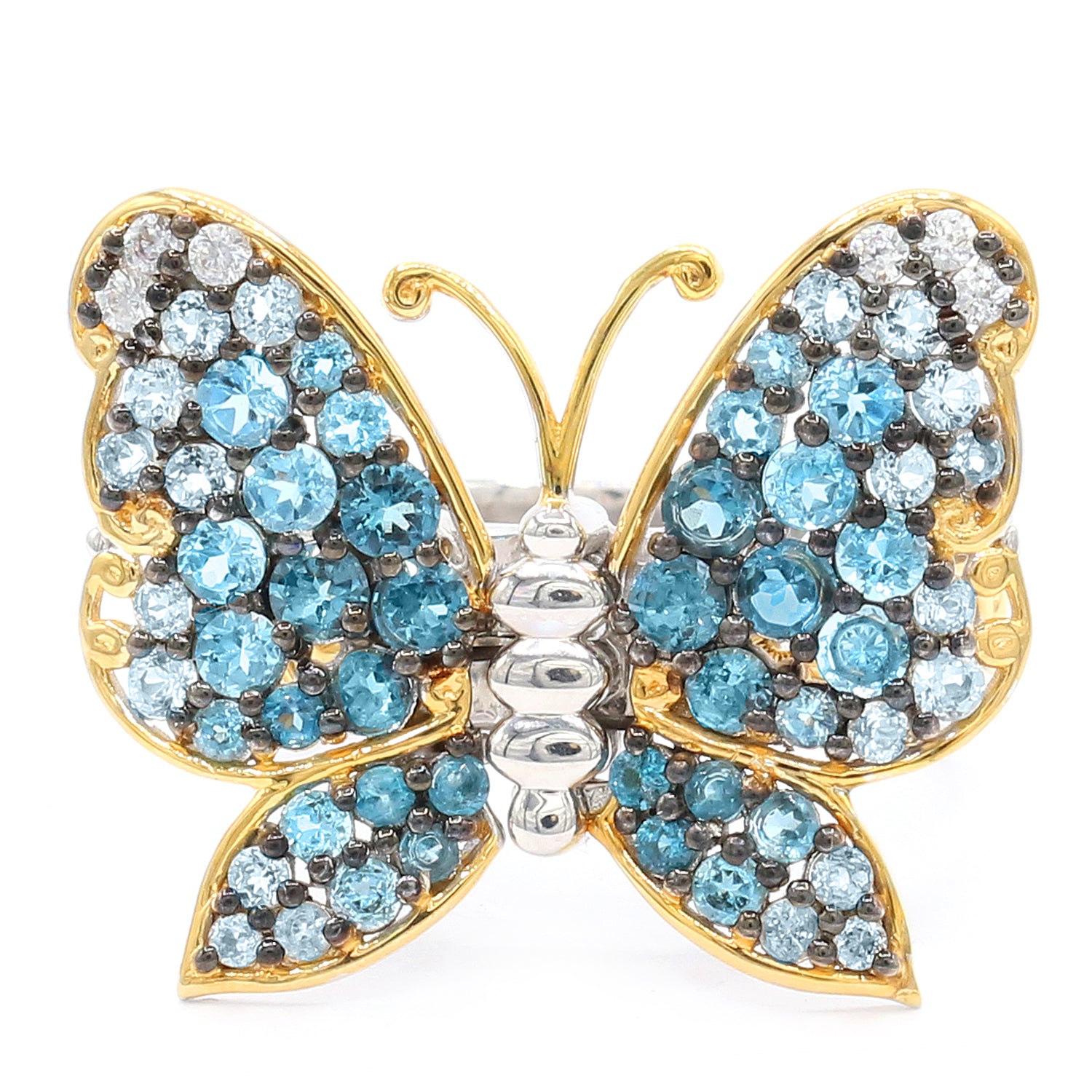 Gems en Vogue 2.68ctw Multi Blue Topaz & White Zircon Ombre Flutter Butterfly Ring