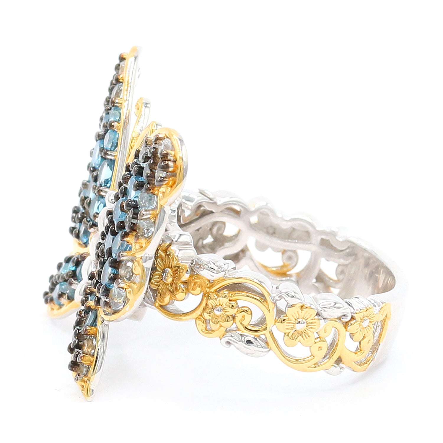 Gems en Vogue 2.68ctw Multi Blue Topaz & White Zircon Ombre Flutter Butterfly Ring