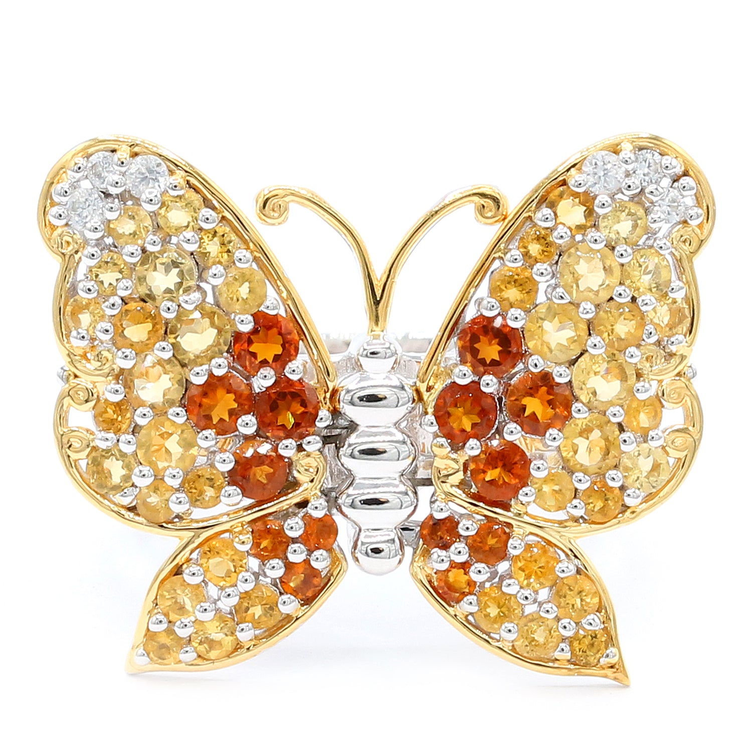 Gems en Vogue 2.68ctw Multi Citrine & White Zircon Ombre Flutter Butterfly Ring