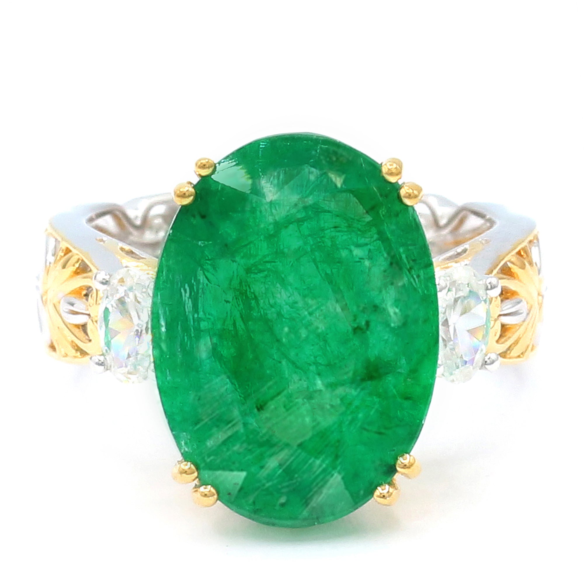 Gems en Vogue 24K Palladium Silver 9.90ctw Zambian Emerald & White Zircon Ring
