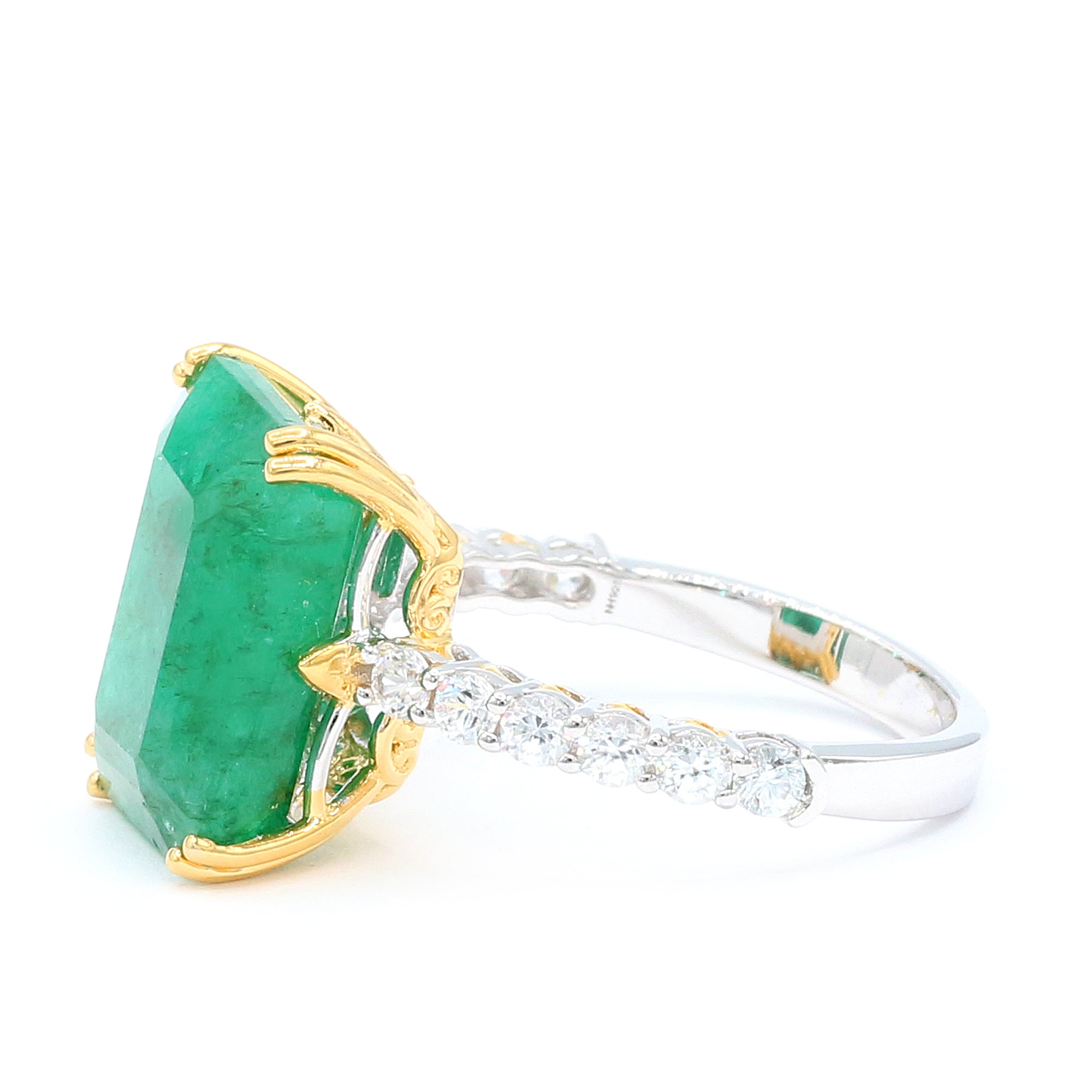 Gems en Vogue 24K Palladium Silver 10.70ctw Zambian Emerald & White Zircon Ring