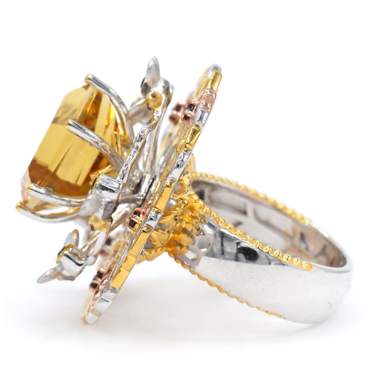 Gems en Vogue 24K Palladium Silver 10.28ctw Honey Citrine & Multi Gemstones Honey Bee Spinner Ring