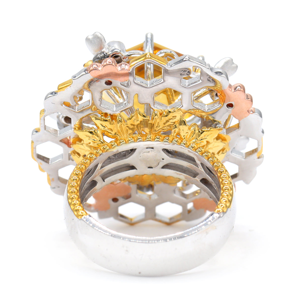 Gems en Vogue 24K Palladium Silver 10.28ctw Honey Citrine & Multi Gemstones Honey Bee Spinner Ring