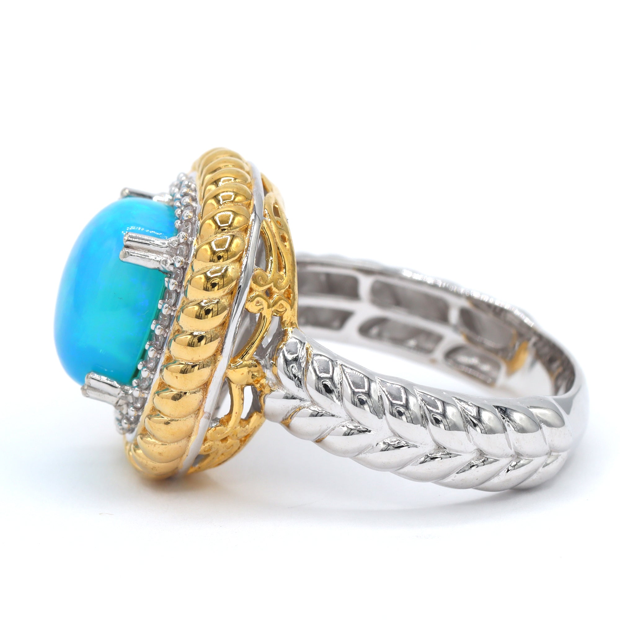 Gems en Vogue 24K Palladium Silver Paraiba Opal & White Zircon Halo Ring