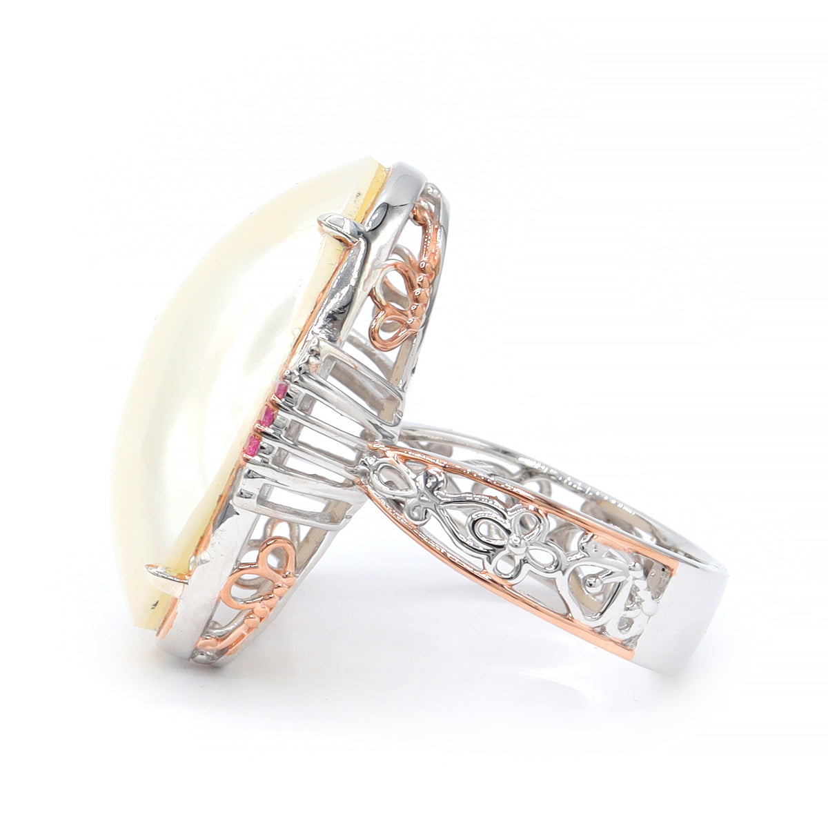 Gems en Vogue 18K Palladium Silver White Mabe Pearl & Pink Sapphire Ring