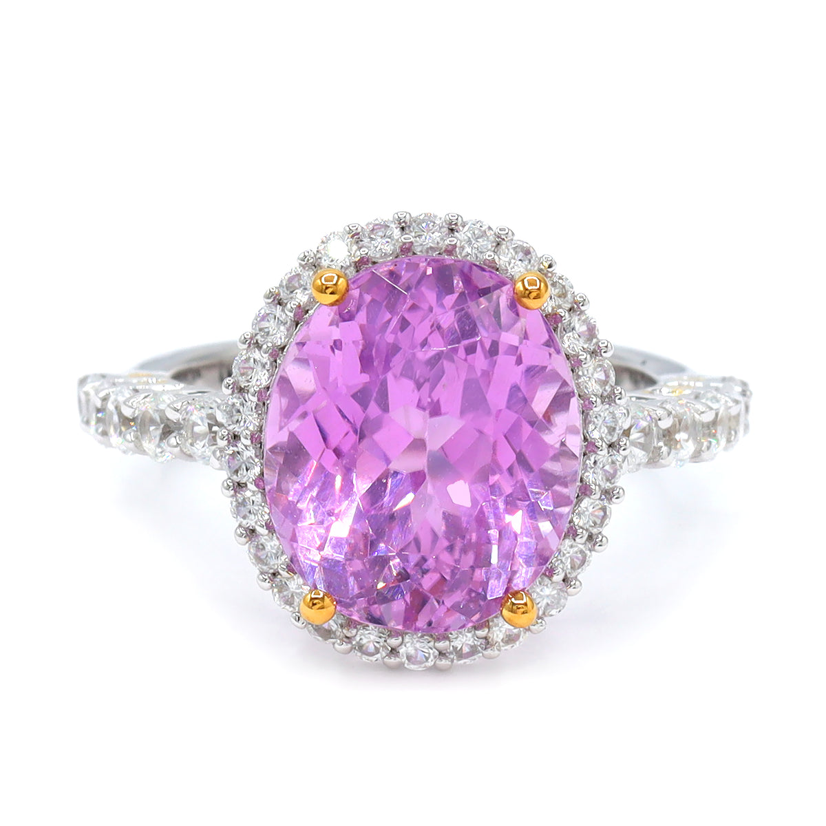 Gems en Vogue One-of-a-Kind 24K Palladium Silver 11.36ctw Pink Kunzite & White Zircon Halo Ring