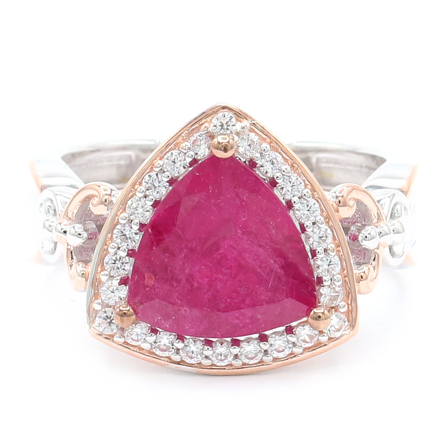 Couture Gems Choice of Shade 4.09ctw Trillion Rubellite & White Zircon Halo Ring