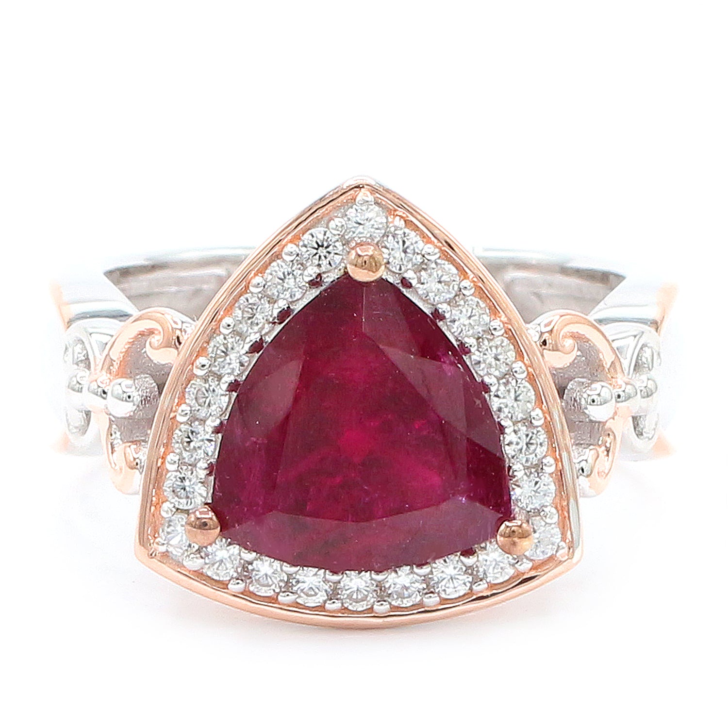 Couture Gems Choice of Shade 4.09ctw Trillion Rubellite & White Zircon Halo Ring