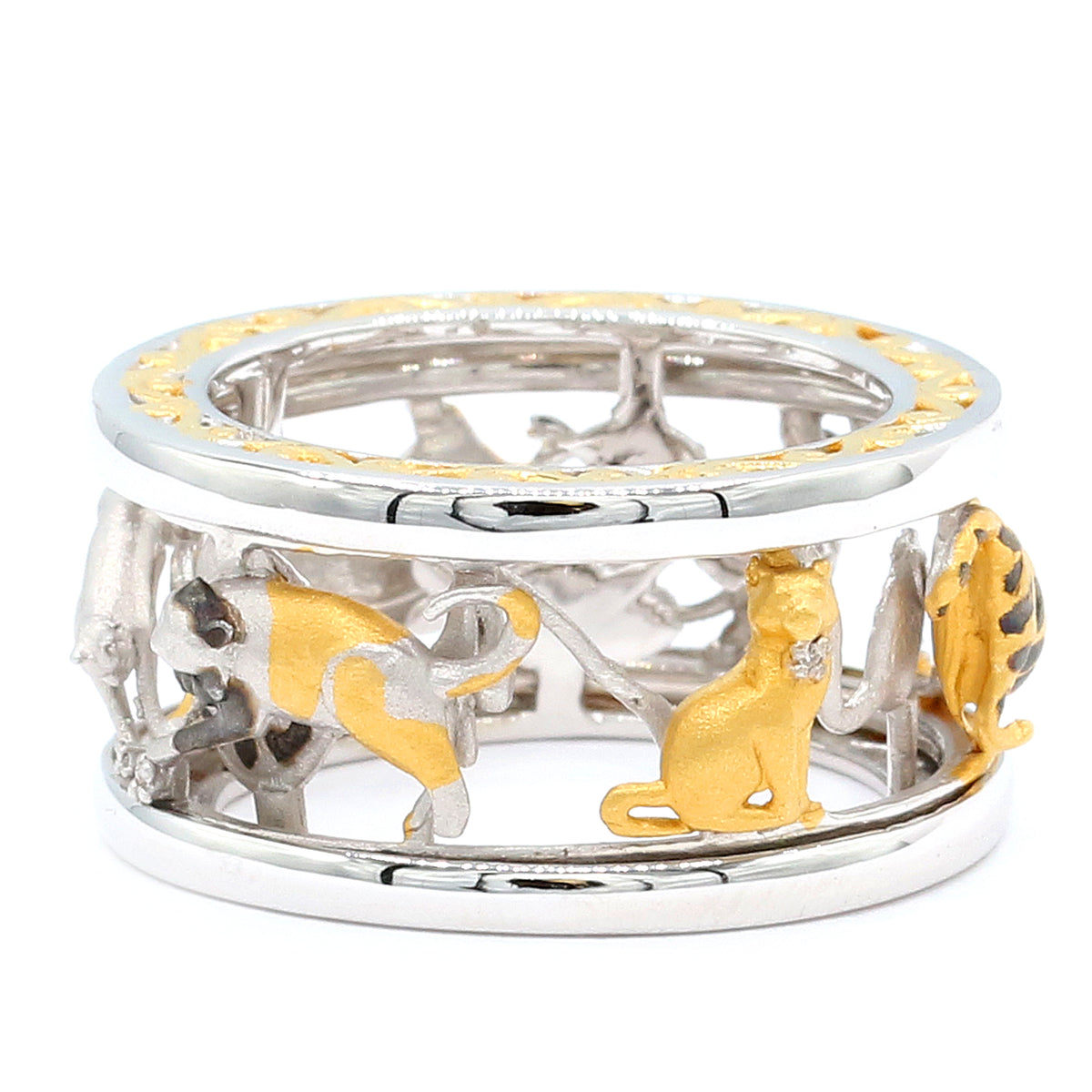 Gems en Vogue 24K Palladium Silver Diamond Cat Eternity Spinner Ring CANNOT BE RESIZED