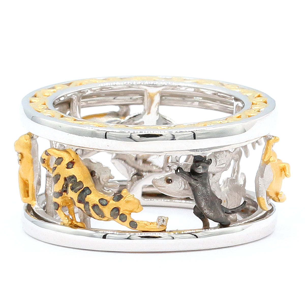 Gems en Vogue 24K Palladium Silver Diamond Cat Eternity Spinner Ring CANNOT BE RESIZED