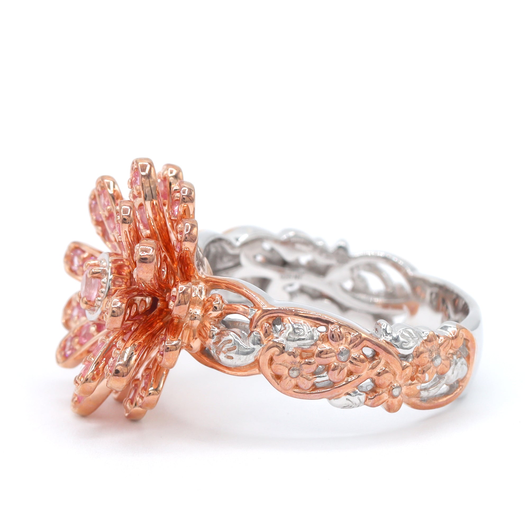 Gems en Vogue 18K Palladium Silver 1.29ctw Pink Spinel Flower Ring