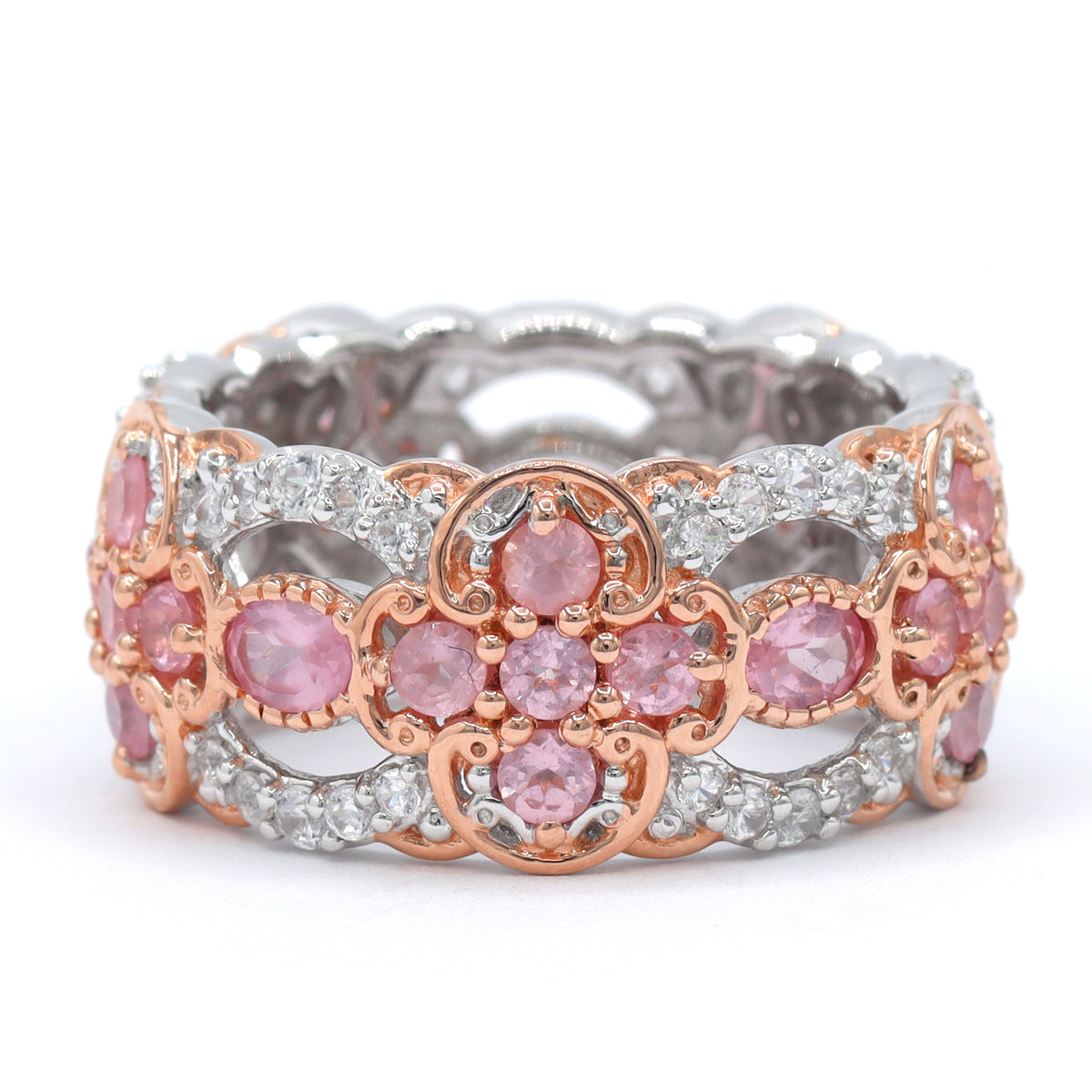 Gems en Vogue 18K Palladium Silver 3.49ctw Pink Spinel & White Zircon Eternity Band Ring CANNOT BE RESIZED