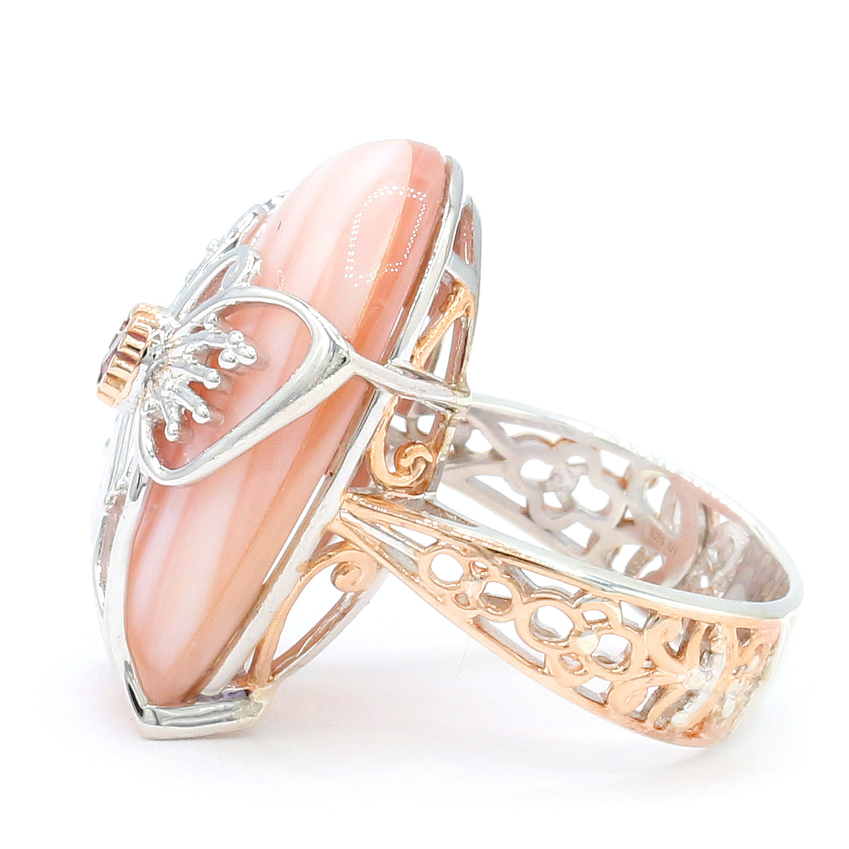 Gems en Vogue 18K Palladium Silver Pink Shell & Spinel Butterfly Ring