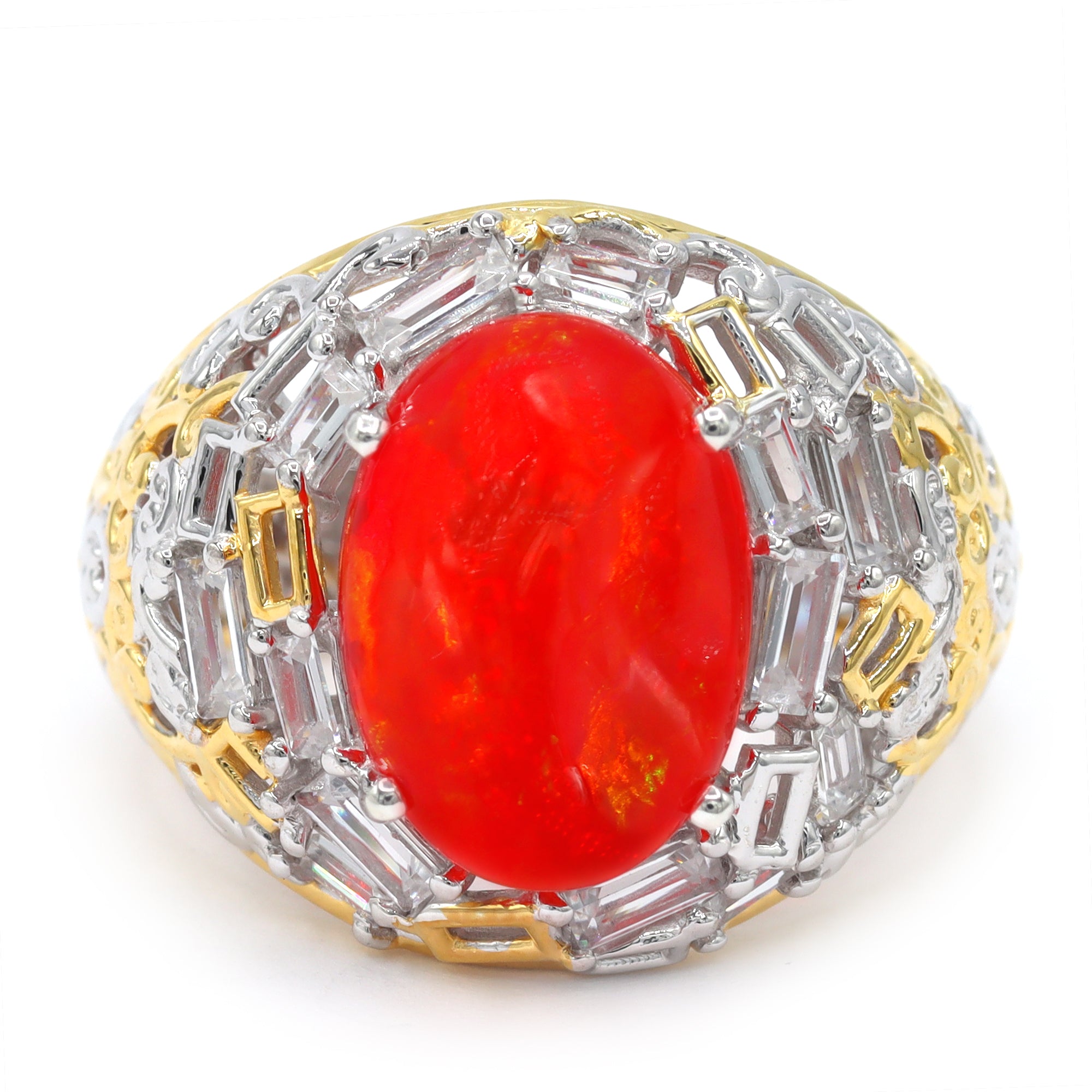 Couture Gems One-of-a-Kind 24K Palladium Silver 5.98ctw Neon Orange Opal & White Zircon Ring