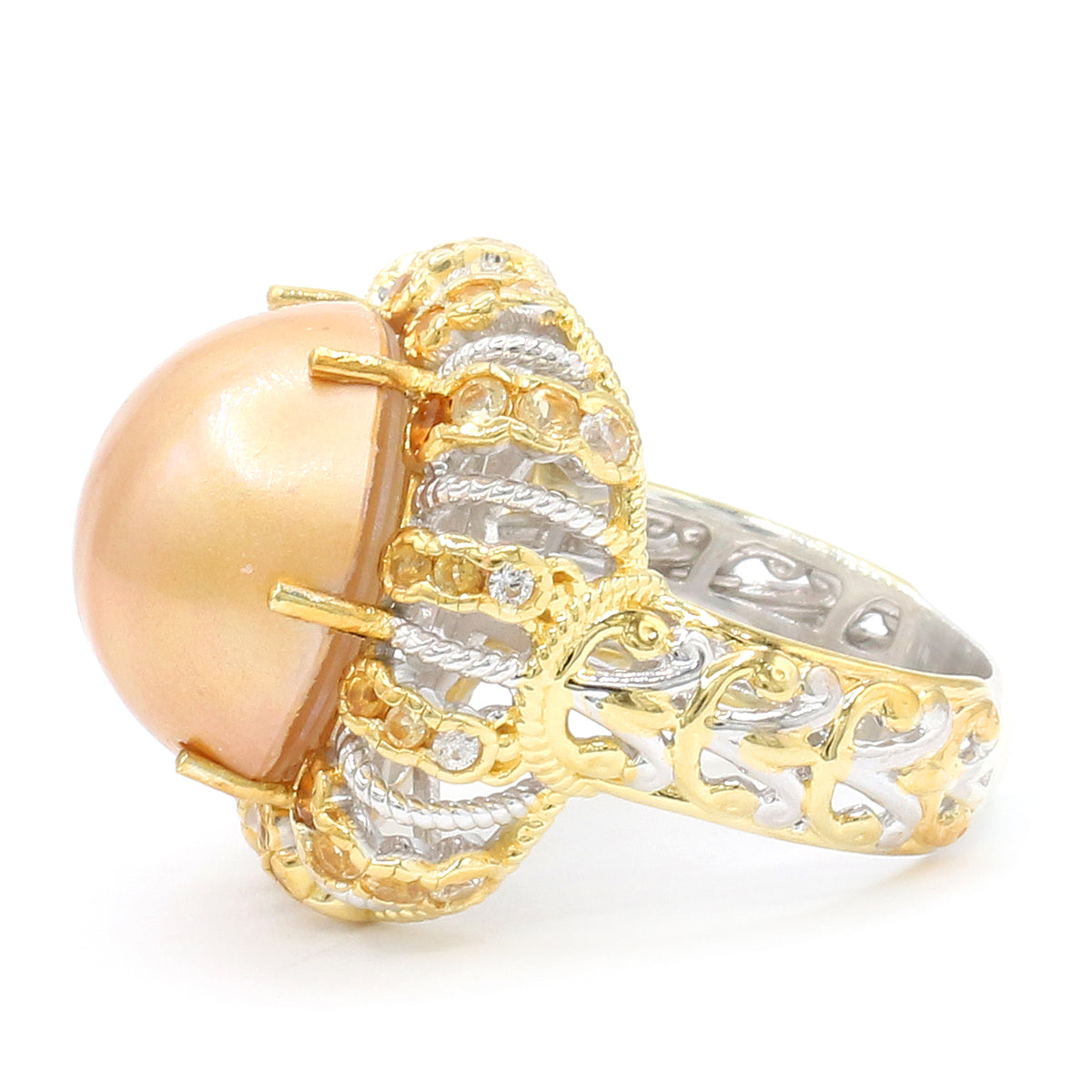 Gems en Vogue 24K Palladium Silver Golden Mabe Pearl & Citrine Ring