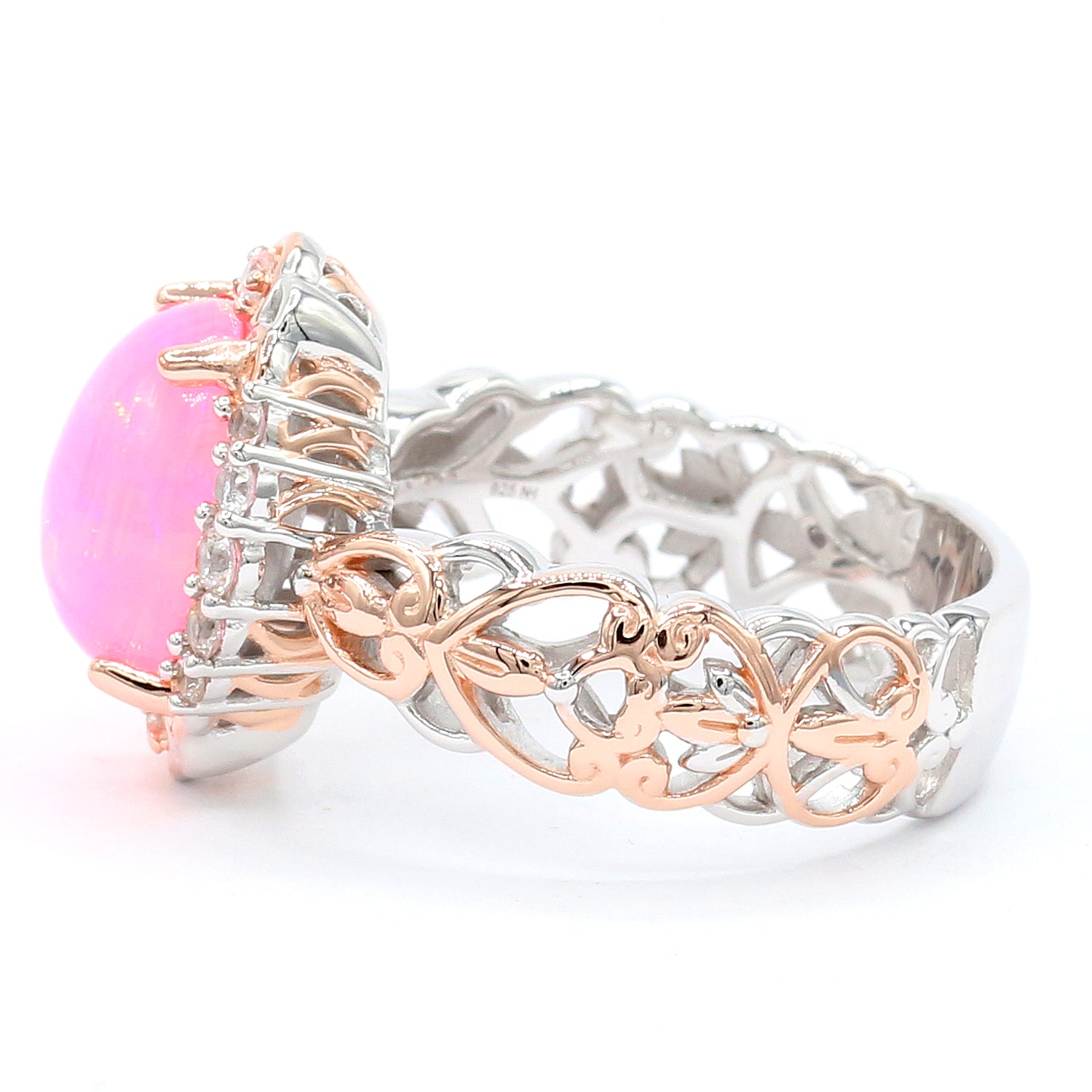 Gems en Vogue 18K Palladium Silver 2.68ctw Pink Ethiopian Opal & White Zircon Ring