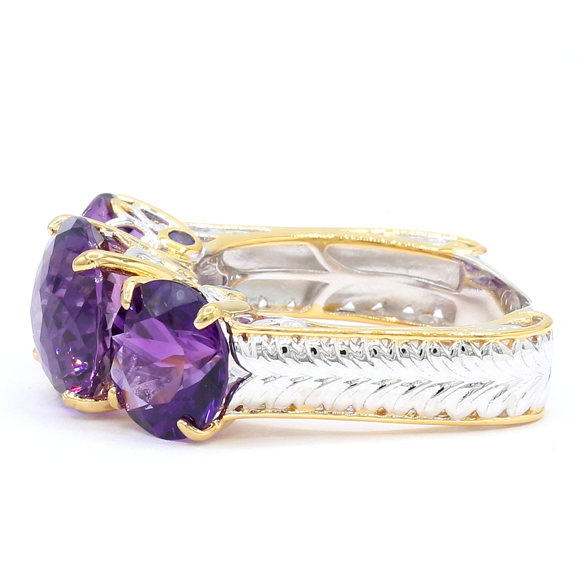 Gems en Vogue 24K Palladium Silver 12.79ctw Ametista Amethyst & Tanzanite Three Stone Ring