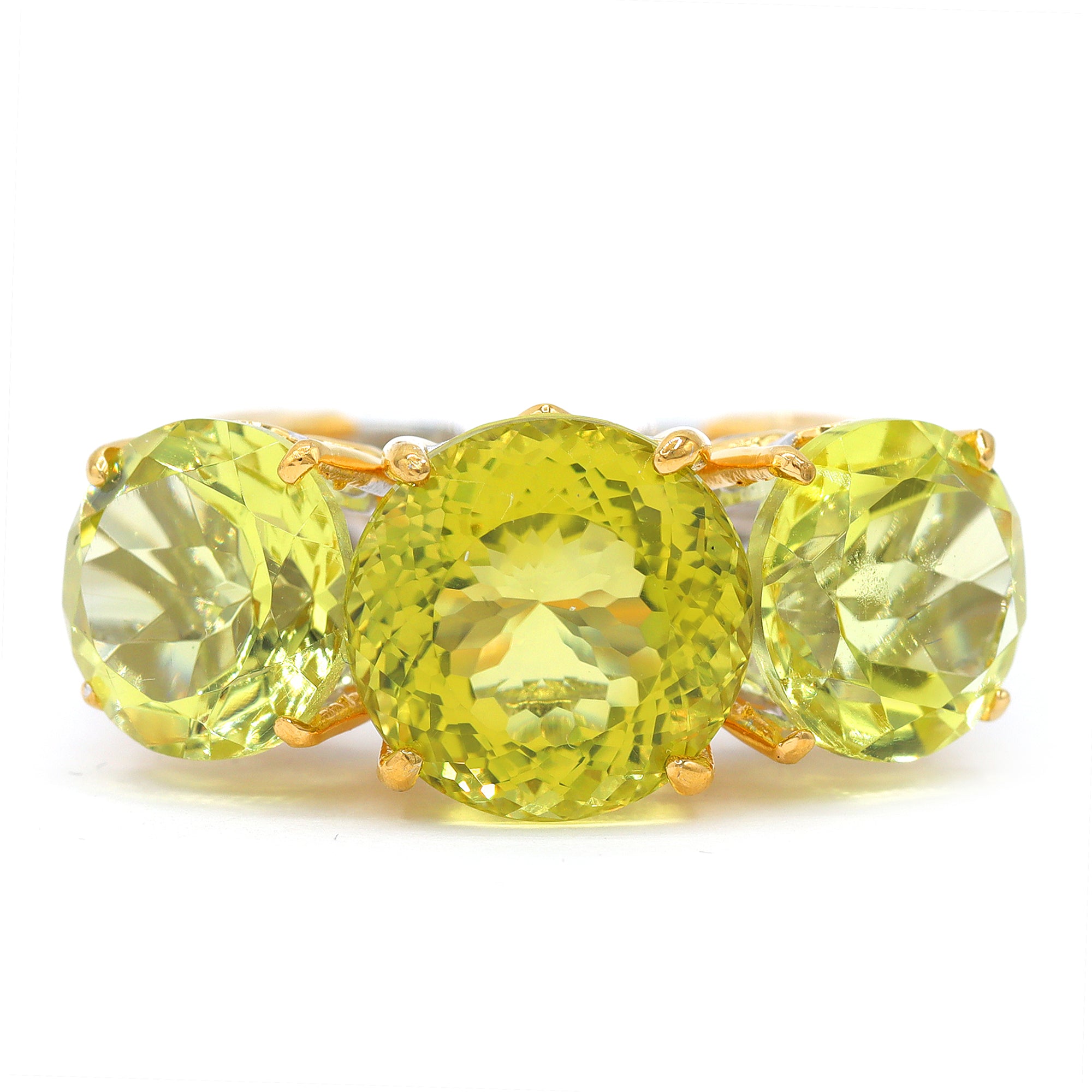 Gems en Vogue One-of-a-Kind 24K Palladium Silver 14.94ctw Ouro Verde & Tanzanite Three Stone Ring