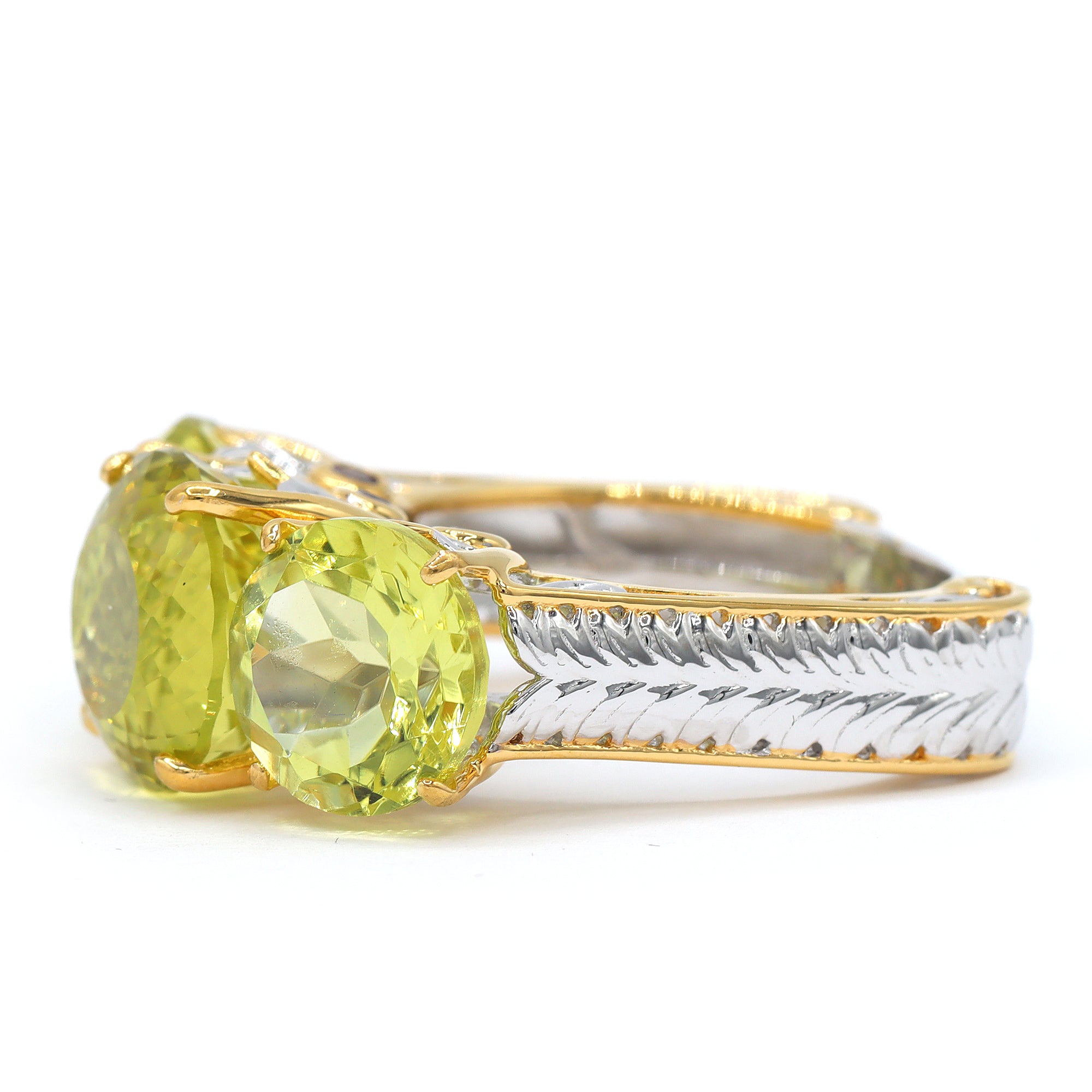 Gems en Vogue One-of-a-Kind 24K Palladium Silver 14.94ctw Ouro Verde & Tanzanite Three Stone Ring