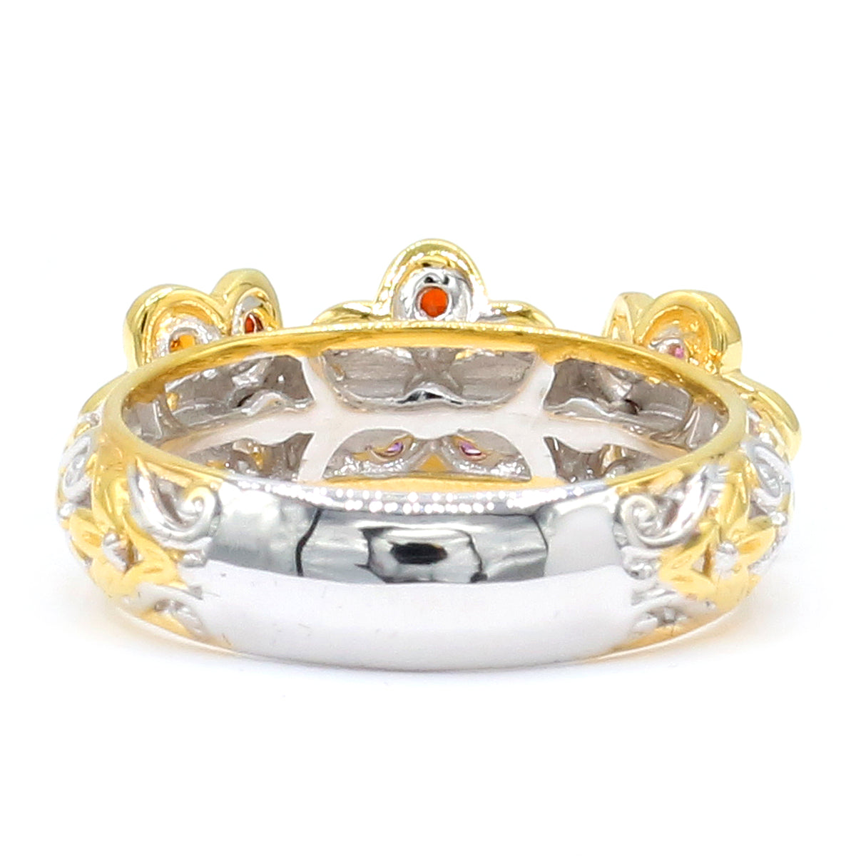 Gems en Vogue 24K Palladium Silver Amethyst & Multi Gemstones Flower Ring