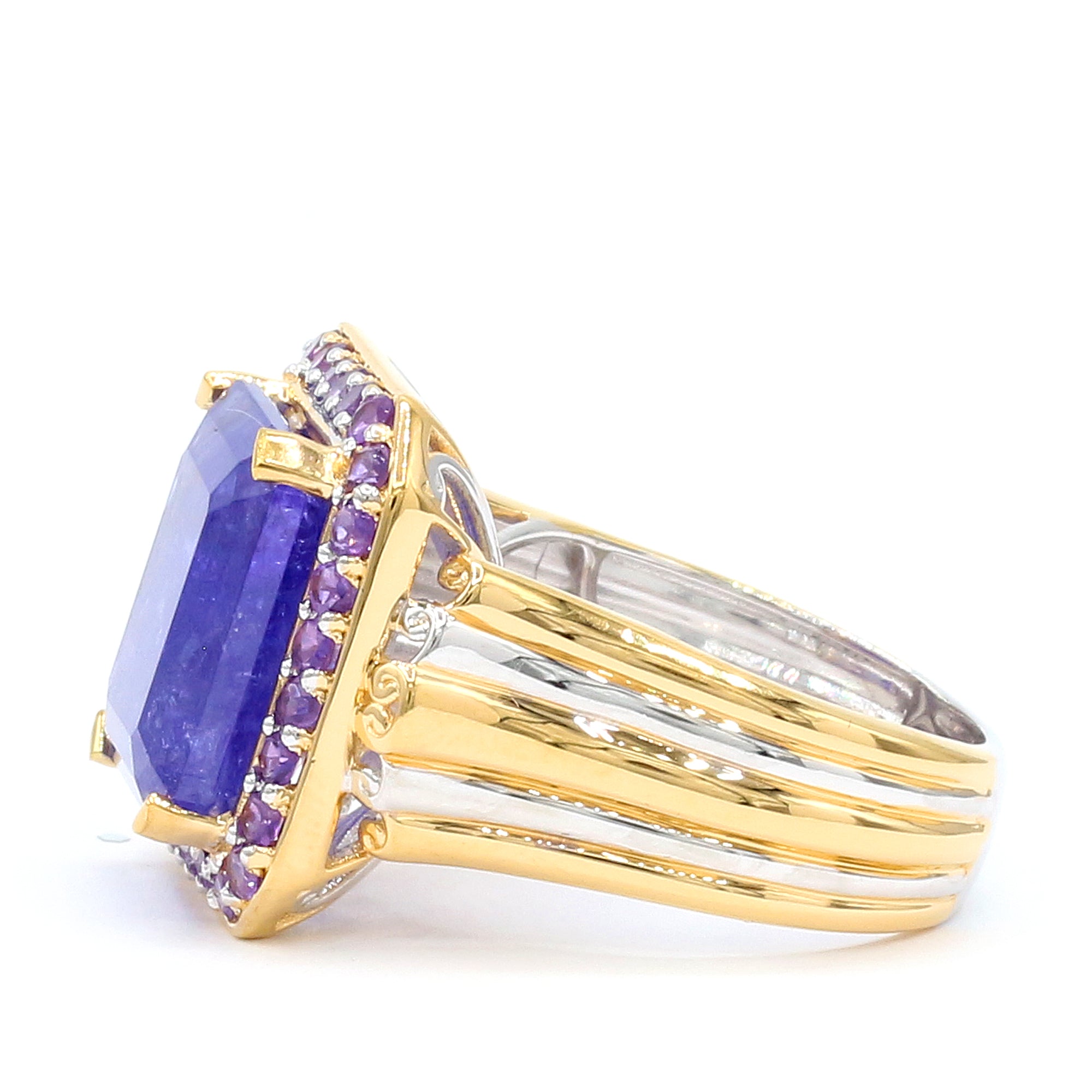 Couture Gems One-of-a-Kind 24K Palladium Silver 13.97ctw Tanzanite & African Amethyst Halo Ring