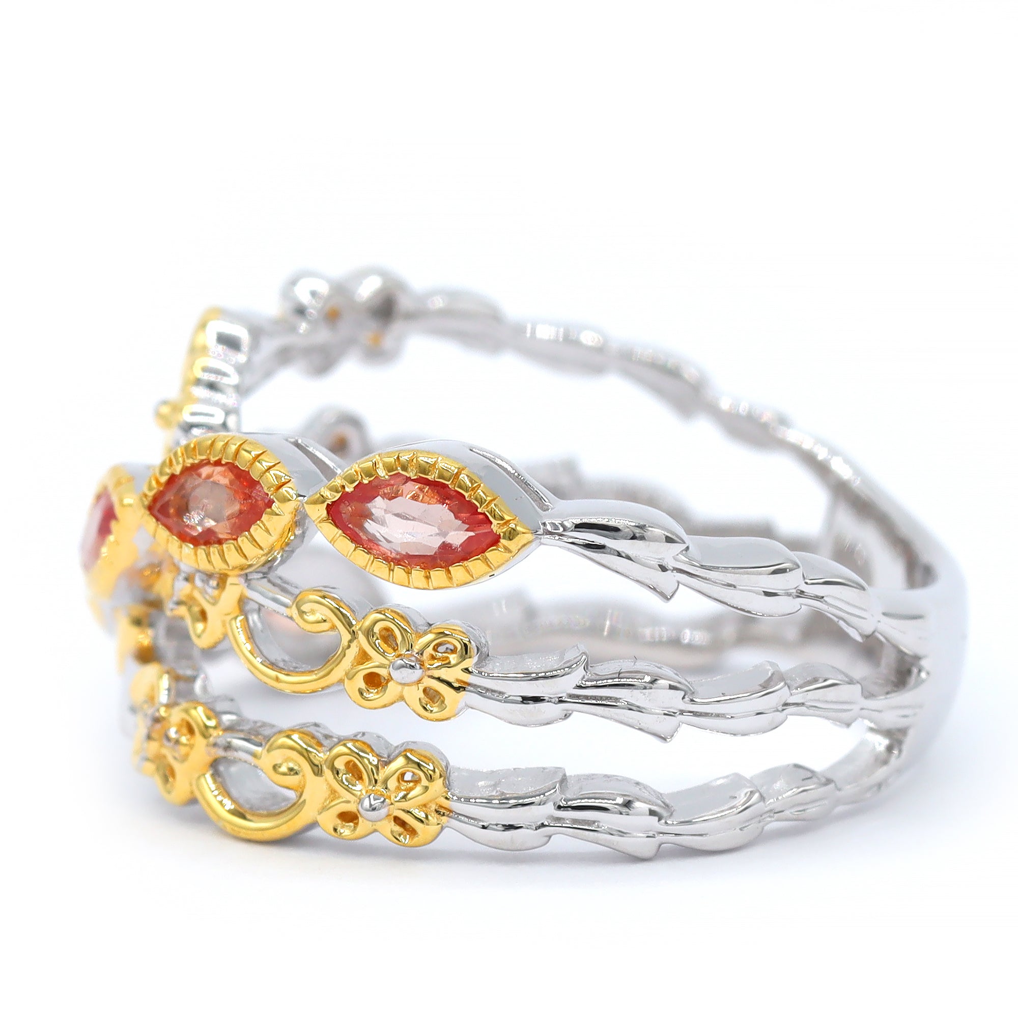 Gems en Vogue 24K Palladium Silver 0.59ctw Padparadscha Sapphire Highway Ring