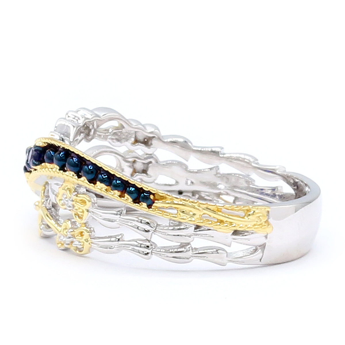 Gems en Vogue 24K Palladium Silver 0.22ctw Cobalt Blue Spinel Highway Ring