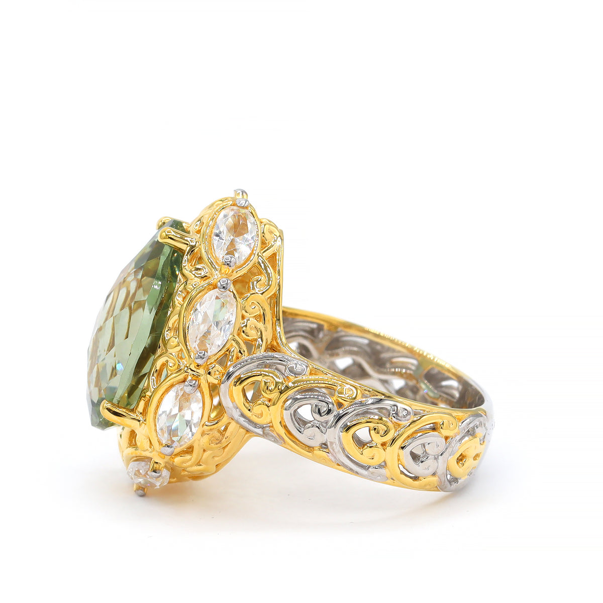 Gems en Vogue 24K Palladium Silver 10.85ctw Prasiolite & White Zircon Halo Ring
