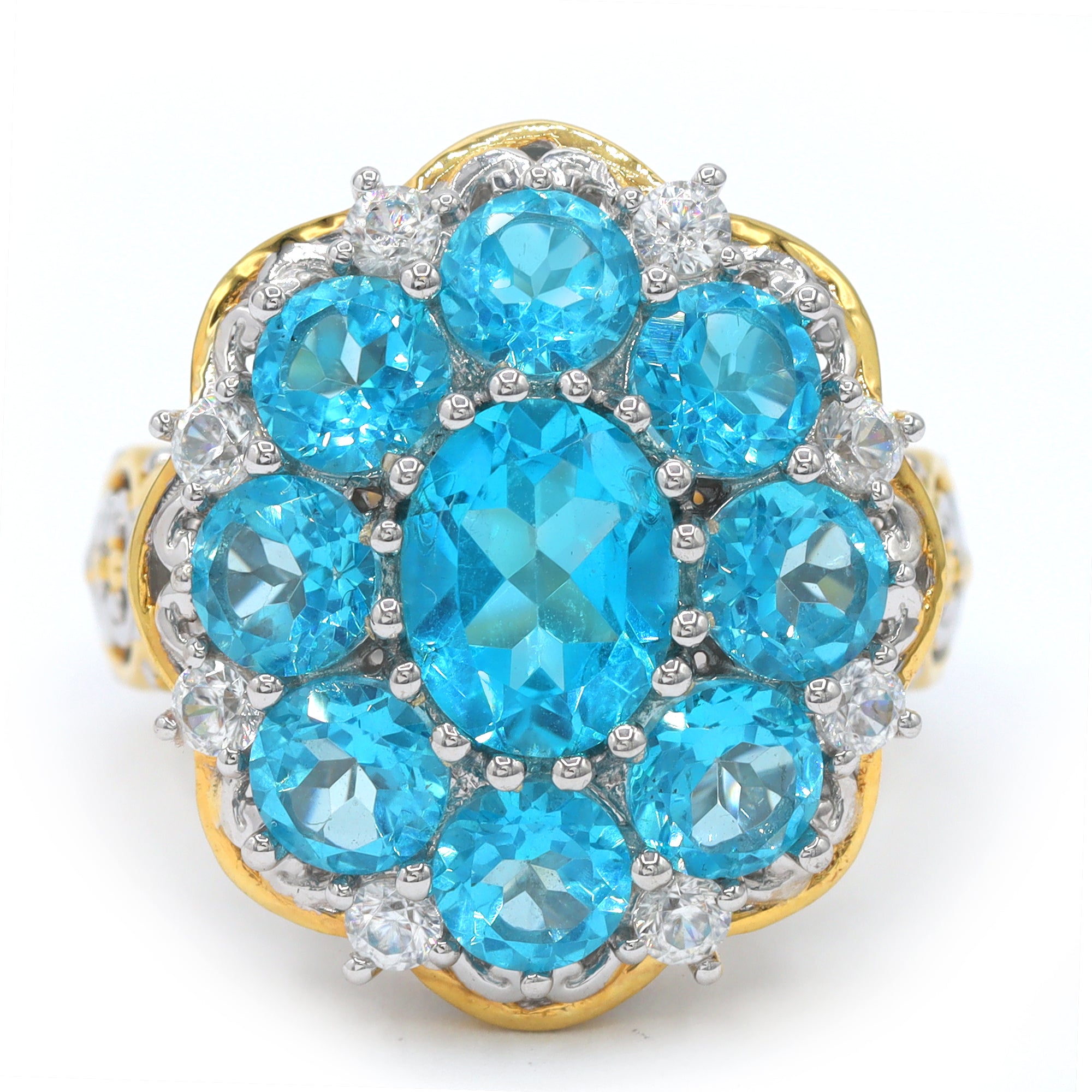 Gems en Vogue 24K Palladium Silver 6.36ctw Paraiba Topaz & White Zircon Halo Ring