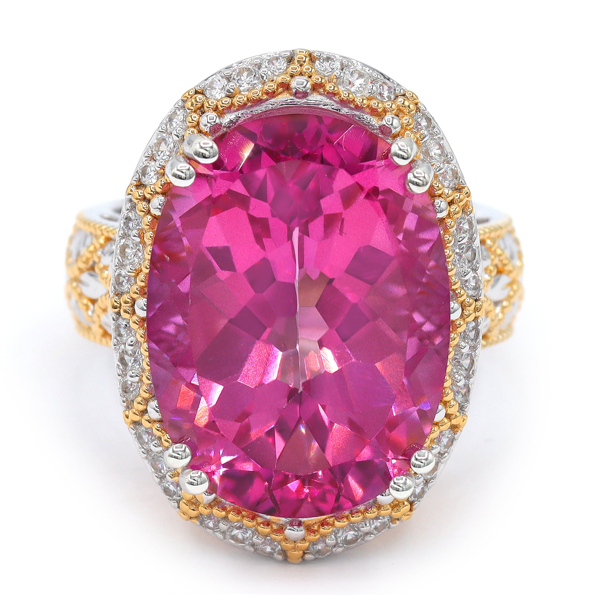 Bague Honker Gems en Vogue pièce unique, en argent palladium 24 carats, topaze rose 21,24 carats et zircon blanc