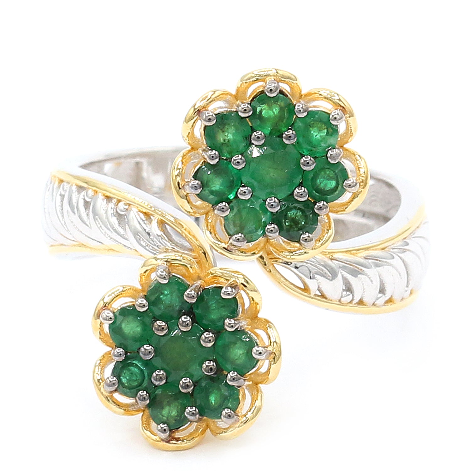 Gems en Vogue 24K Palladium Silver 1.20ctw Grizzly Emerald Flower Ring