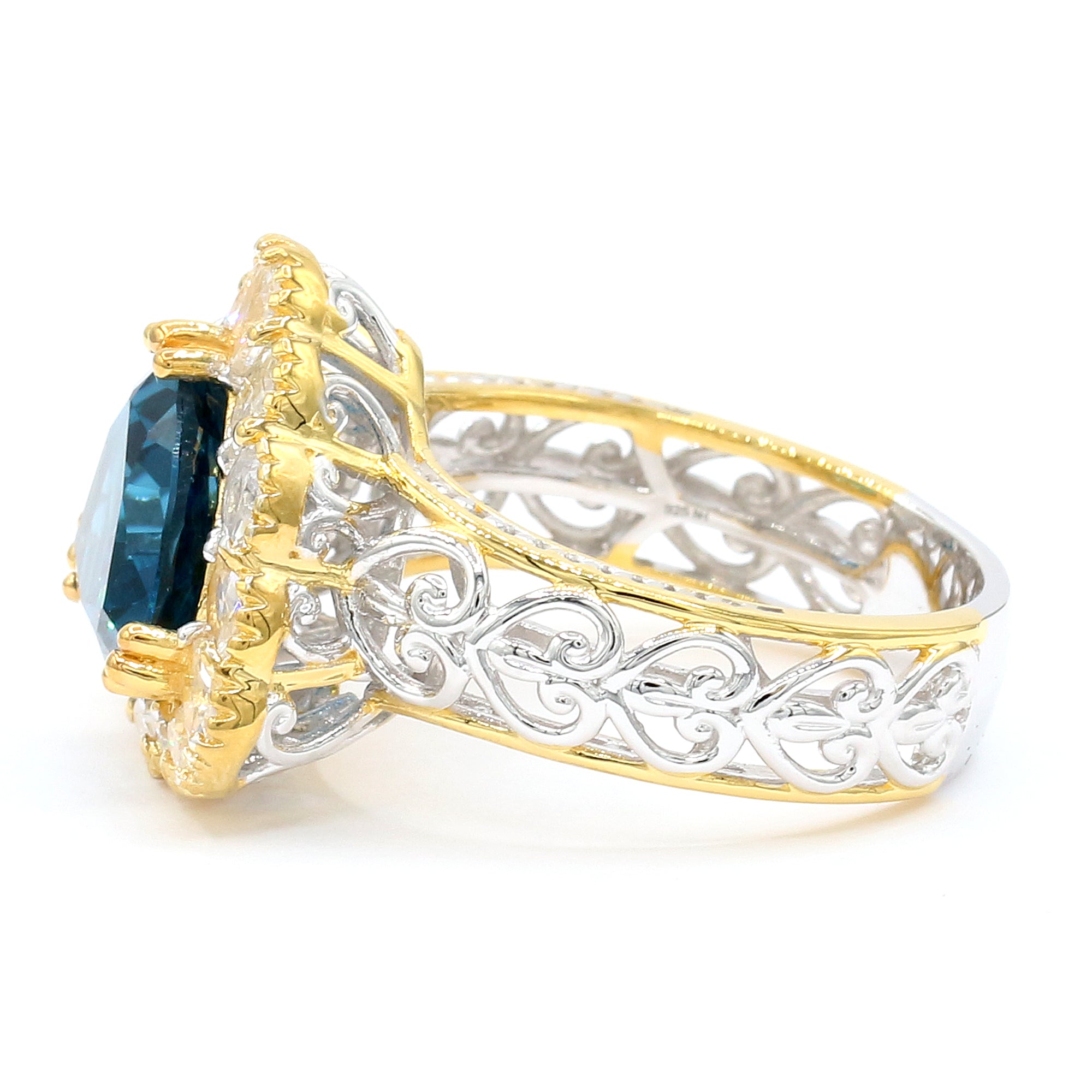 Gems en Vogue 7.60ctw Tillion London Blue Topaz & White Zircon Halo Ring