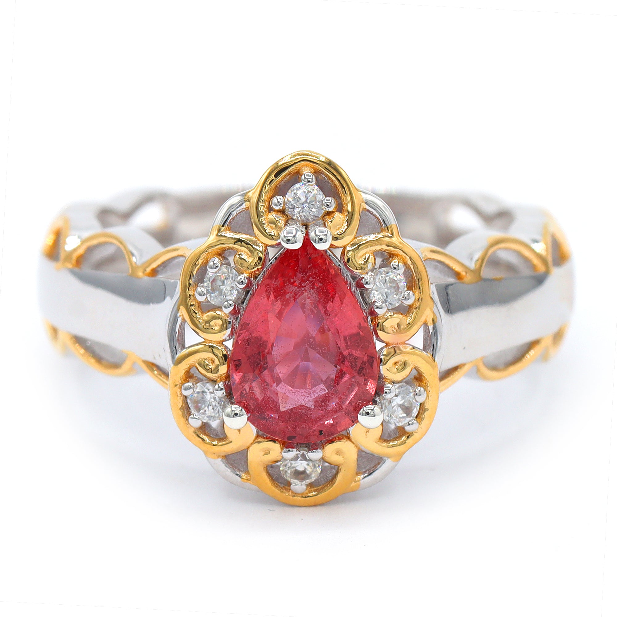 Couture Gems One-of-a-Kind 24K Palladium Silver 1.61ctw Padparadscha Sapphire & White Zircon Ring