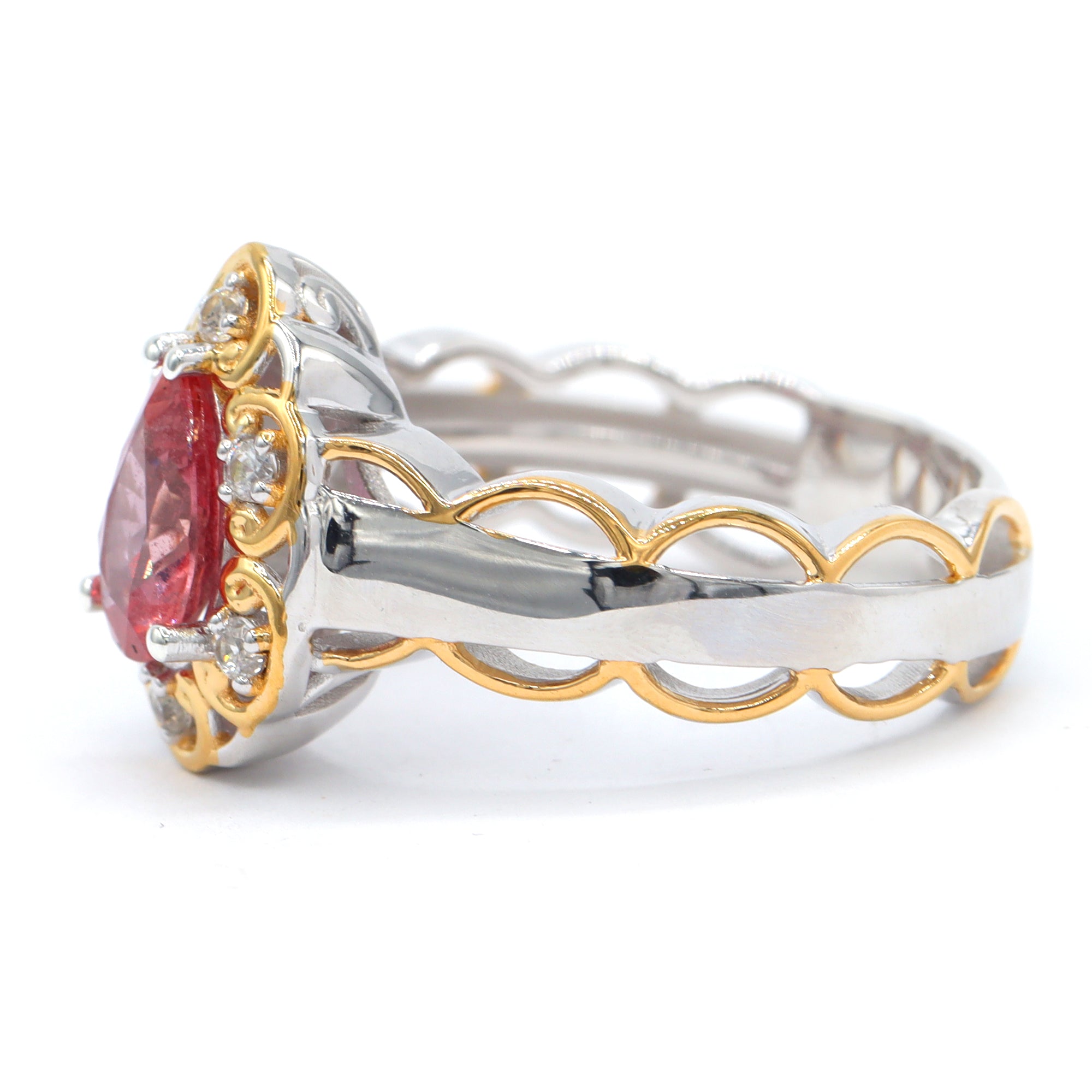 Couture Gems One-of-a-Kind 24K Palladium Silver 1.61ctw Padparadscha Sapphire & White Zircon Ring